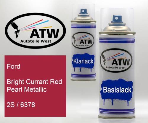 Ford, Bright Currant Red Pearl Metallic, 2S / 6378: 400ml Sprühdose + 400ml Klarlack - Set, von ATW Autoteile West.
